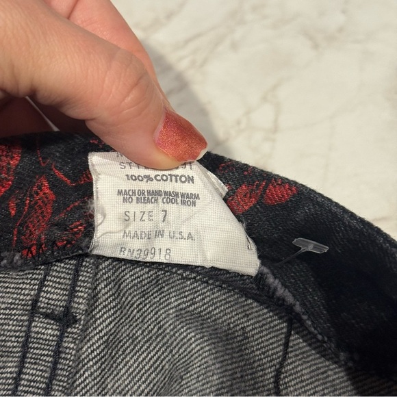 1980’s Vintage La Cetch Red Floral Black Pants Size 7 100% Cotton EUC - Picture 4 of 5